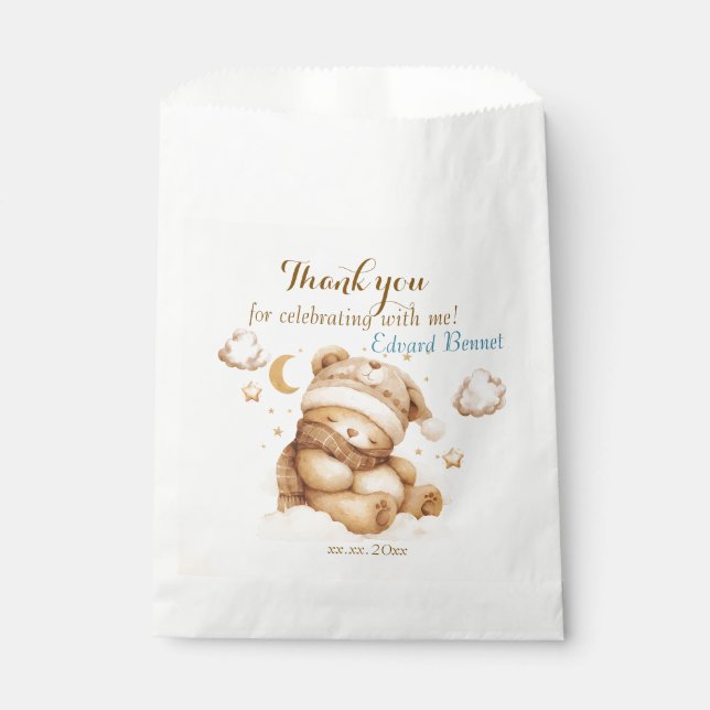 Teddy Bear Beige Balloon Birthday Favor Bag (Front)