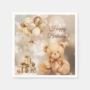 Teddy Bear Beige Balloon Birthday Napkins