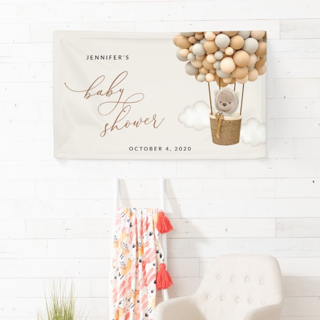 Teddy Bear, Beige Balloons, Baby Shower Welcome Banner (Insitu)