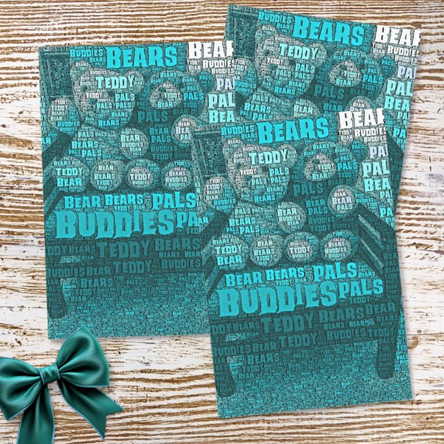 Teddy Bear Best Friends Embedded Word Cloud Tissue Paper (tissue paper vertical)