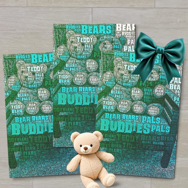 Teddy Bear Best Friends Embedded Word Cloud Tissue Paper (multicolor green blue tissue paper word cloud teddy bear design)