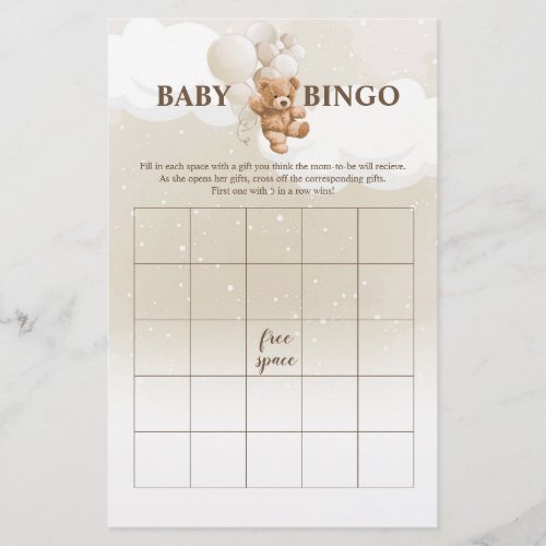 Teddy Bear BINGO Baby Shower Games Flyer