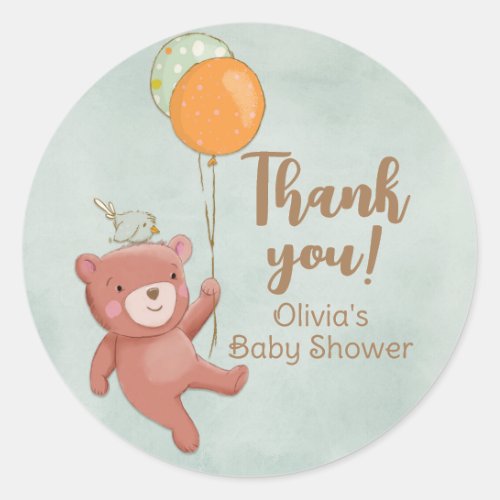 Teddy Bear Bird and Balloons Baby Shower Classic Round Sticker