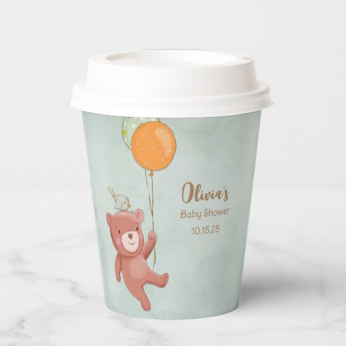 Teddy Bear Bird and Balloons Baby Shower Paper Cups