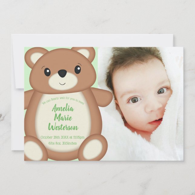 Teddy Bear Birth Announcement (Front)