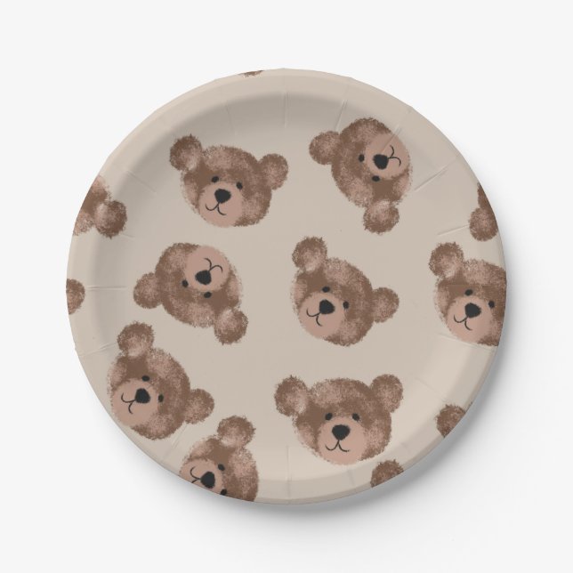 Teddy Bear Birthday Baby Shower  Paper Plates (Front)