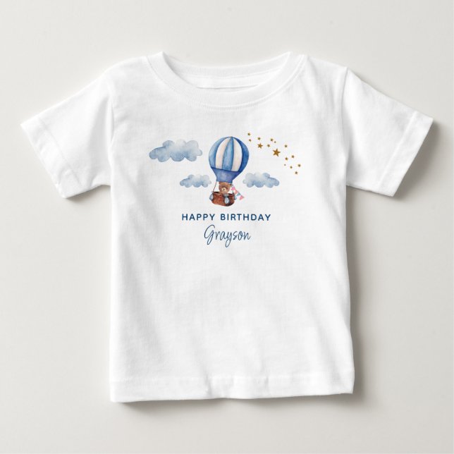Teddy Bear Birthday Blue Baby T-Shirt (Front)