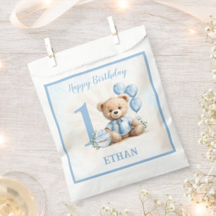 Teddy Bear Birthday Boy Blue Beige Favor Bag