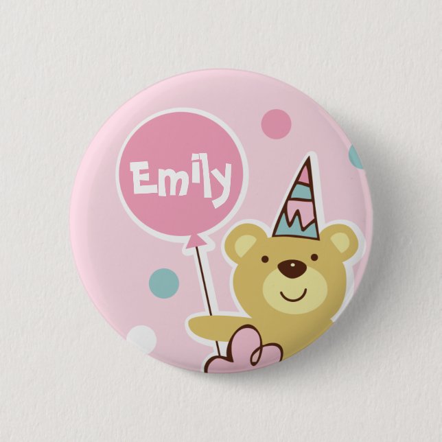 Teddy Bear Birthday Button - Customized (Front)