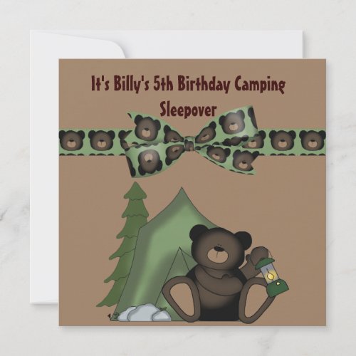 Teddy Bear Birthday Camp Sleepover Invitation