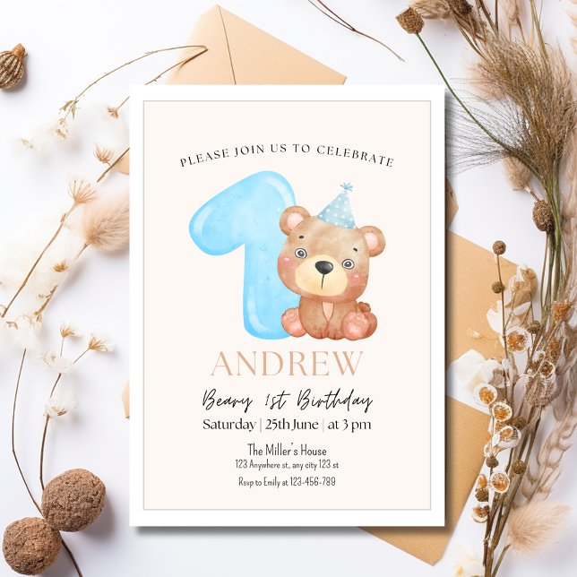 Teddy Bear Birthday Invitation, Minimalist bear  Invitation (Creator Uploaded)