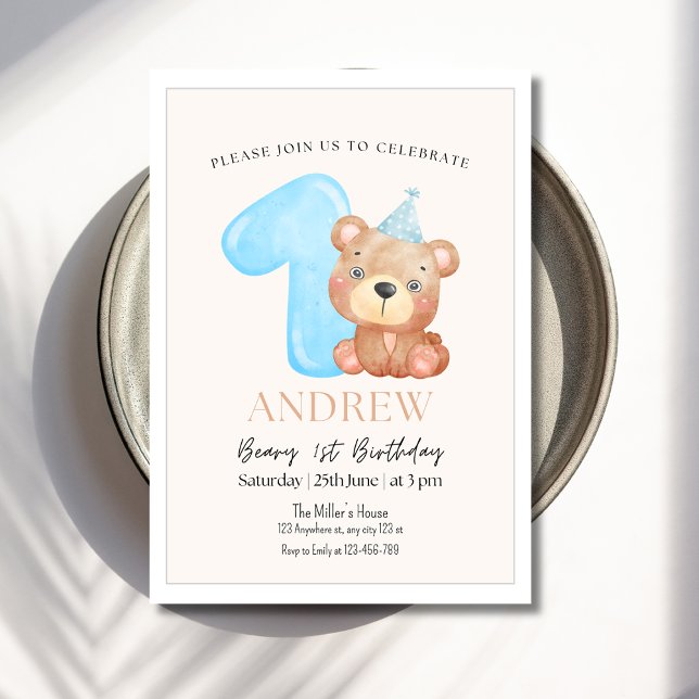 Teddy Bear Birthday Invitation, Minimalist bear  Invitation (Creator Uploaded)
