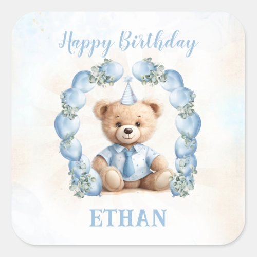 Teddy Bear Birthday Little Boy Blue Stickers