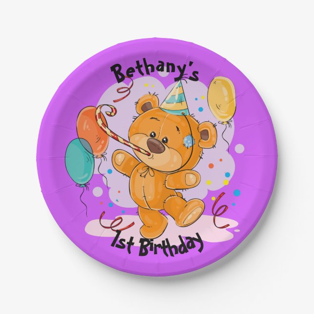 Teddy Bear Birthday Paper Plates (Front)