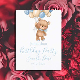 Teddy Bear Birthday Party Blue Boy Save the Date Postcard