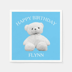 Teddy bear birthday party custom baby blue napkins