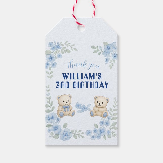 Teddy Bear Birthday Party Gift Tags (Front)