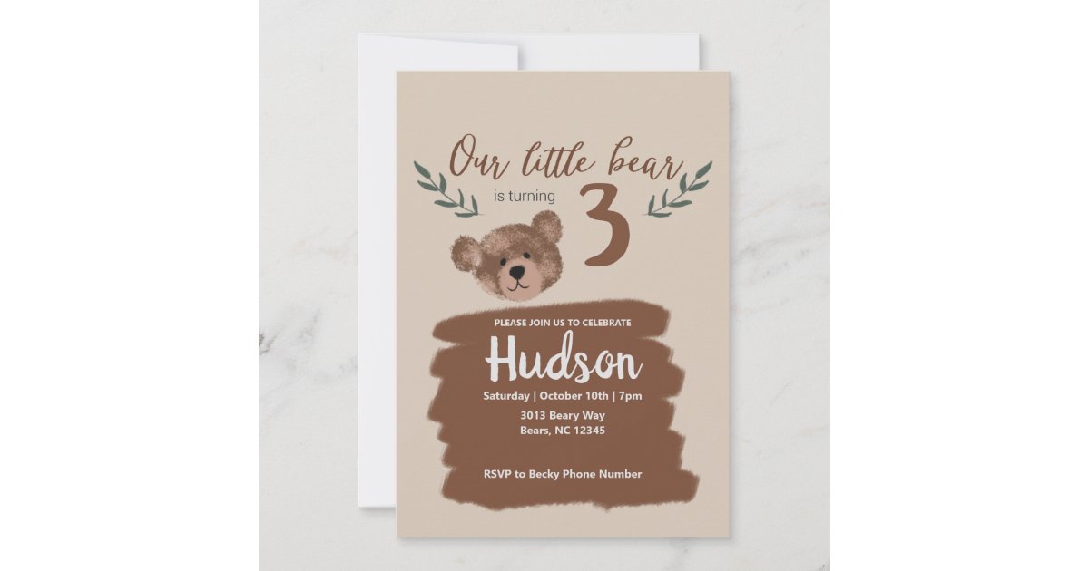 Cute Teddy Bear with Cake Birthday Invitation Card