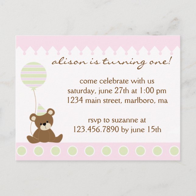 Teddy Bear Birthday Party Invitation (Front)