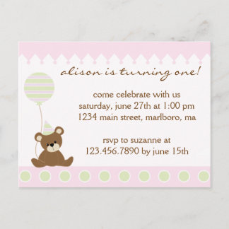Teddy Bear Birthday Party Invitation Postcard