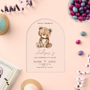 Teddy Bear Birthday Party Minimalist Kids Birthday Acrylic Invitations