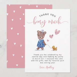 Teddy Bear Birthday Party Pink Thank You Card