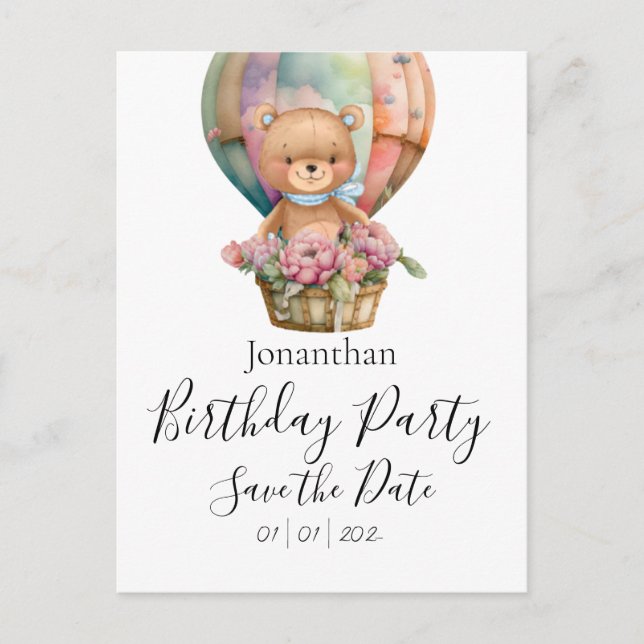 Teddy Bear Birthday Party Save the Date Postcard (Front)