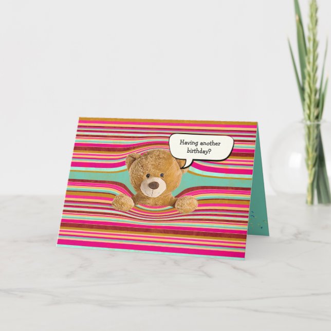 Teddy bear birthday stripes card (Front)