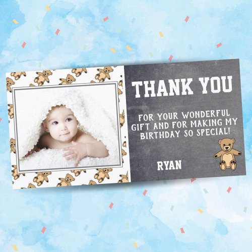 Teddy Bear Birthday Thank you Photo Card Kids