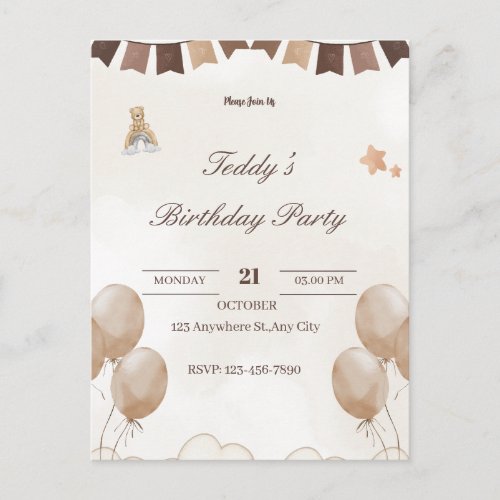 Teddy Bear Birthday Welcome Postcard