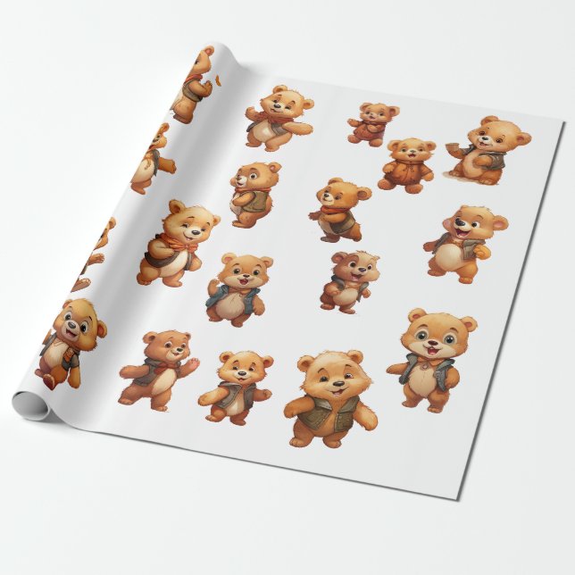 Teddy Bear Birthday Wrapping Paper Roll (Unrolled)