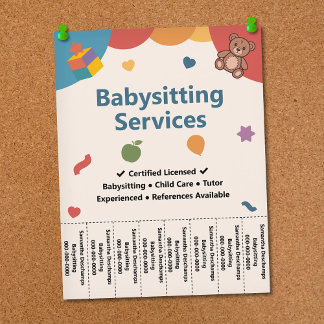 Teddy Bear & Blocks Babysitting Tear Off Strips Flyer