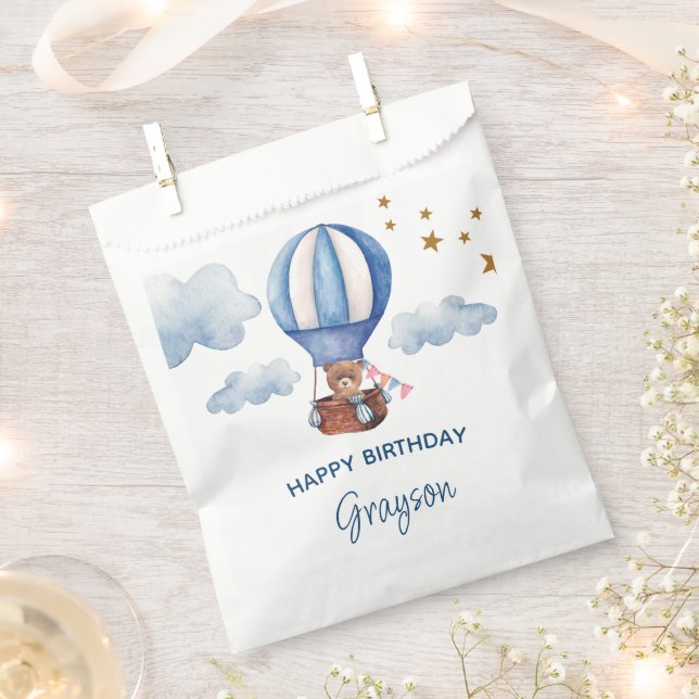 Teddy Bear Blue 1st Birthday Favor Bag (Clipped)