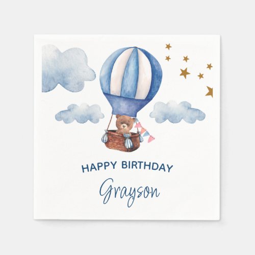 Teddy Bear Blue 1st Birthday Napkins