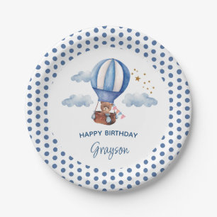 Teddy Bear Blue 1st Birthday Paper Plates