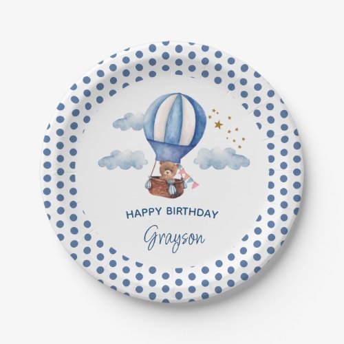 Teddy Bear Blue 1st Birthday Paper Plates