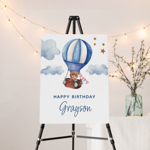 Teddy Bear Blue 1st Birthday Party Sign