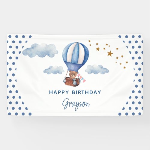 Teddy Bear Blue 1st Happy Birthday Banner