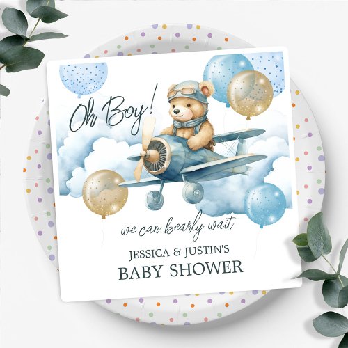 Teddy Bear blue  Air Plane Baby Shower Napkins