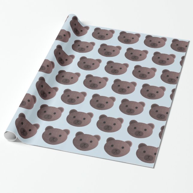 Teddy Bear Blue and Brown Gift Wrap (Unrolled)