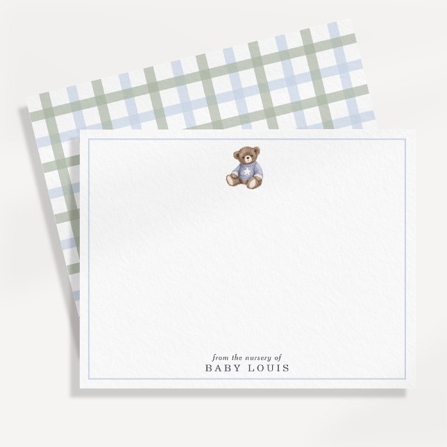 Teddy Bear Blue and Green Plaid Preppy Note card (Creator Uploaded)