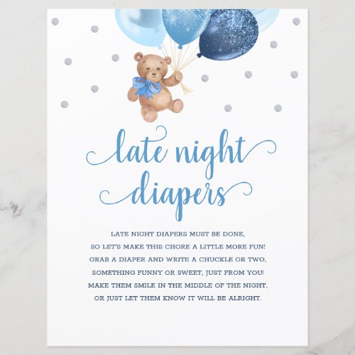 Teddy Bear Blue And Silver Late Night Diapers Game