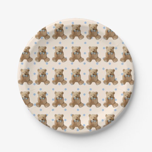 Teddy Bear Blue and Tan Polka Dotted cake  Plate