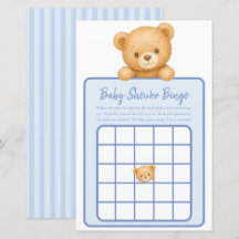 Teddy Bear Blue Baby Boy Shower Bingo Game