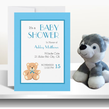 Teddy Bear Blue Baby Boy Shower  Invitation by studioart at Zazzle