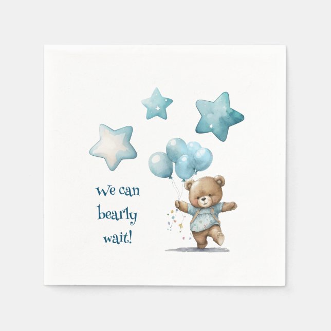 Teddy Bear blue baby boy shower plates Napkins (Front)