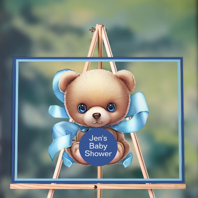 Teddy Bear Blue Baby Shower Acrylic Sign (Neutral)