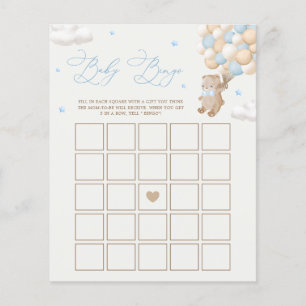 Teddy Bear Blue Baby Shower Bingo Game