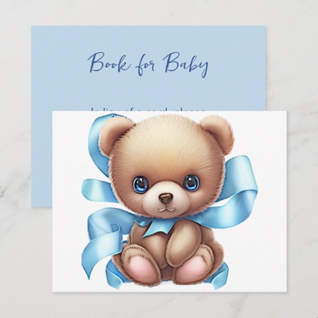 Teddy Bear Blue Baby Shower Book Request Enclosure Card (Front/Back)