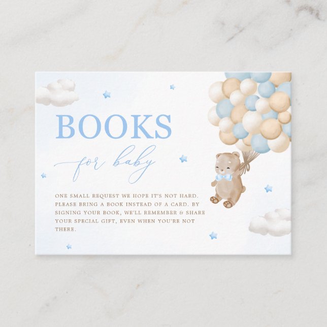 Teddy Bear Blue Baby Shower Book Request Enclosure Card (Front)